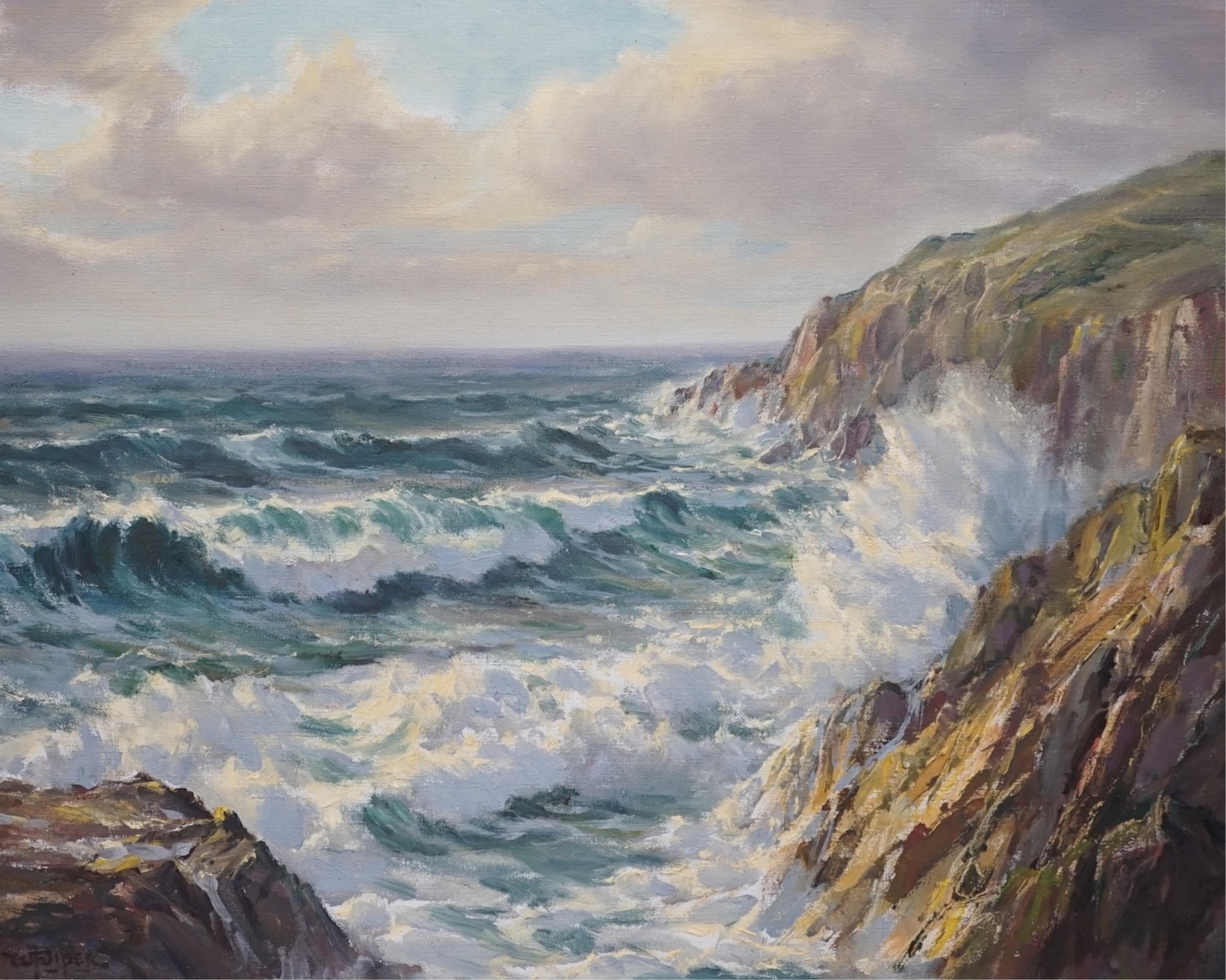 William F. Piper (1930-1967), oil on canvas, 'Incoming tide, Newquay’, signed, inscribed label verso, 39 x 49cm, ornate framed. Condition - good